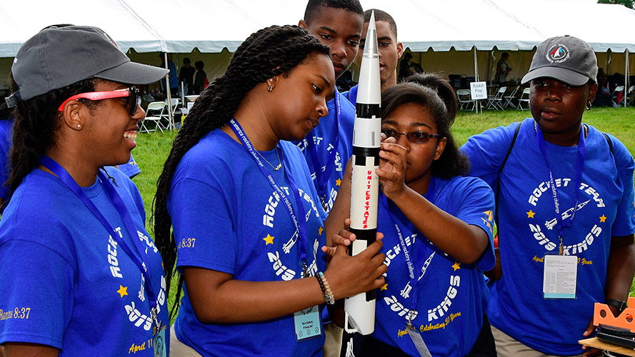 Students working on rocket