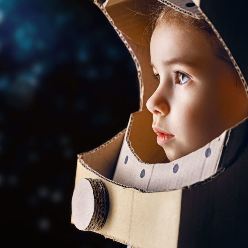 a person wearing a pretend helmet